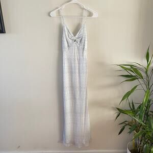 Intermix Flora Cut Out Maxi Slip Dress Womens 0 Blue White Feminine Romantic